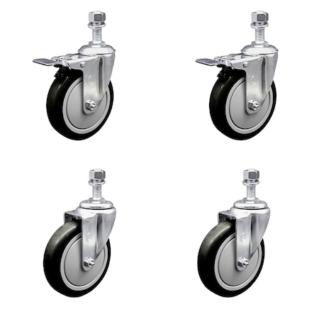 Service Caster 5 Inch Black Polyurethane Wheel Swivel 1/2 Inch Stem Caster Total Lock Brake, 2PK SCC-TSTTL20S514-PPUB-BLK-121315-2-S2